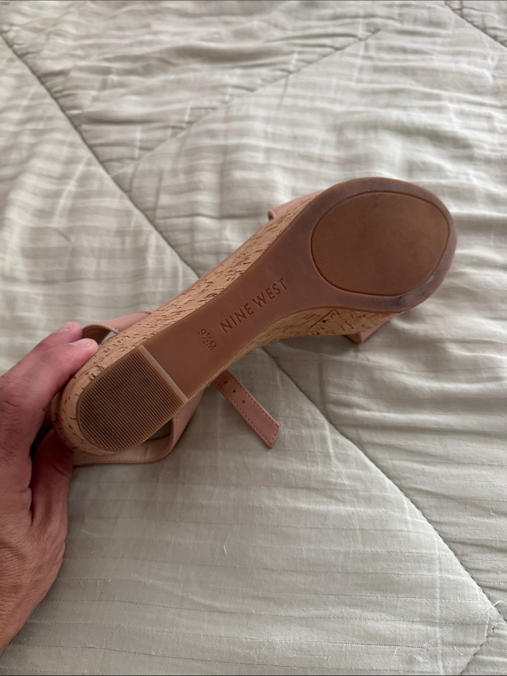 Nine West Blush Pink Cork Wedge Sandals with Ankle Strap - Picture 3 of 6